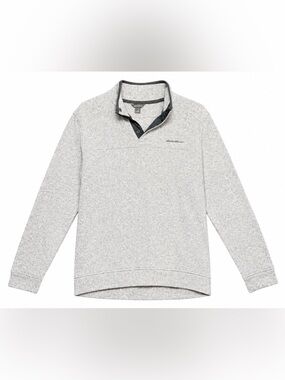 Eddie Bauer Light Heather Gray Snap-Button Pullover with Dark Trim